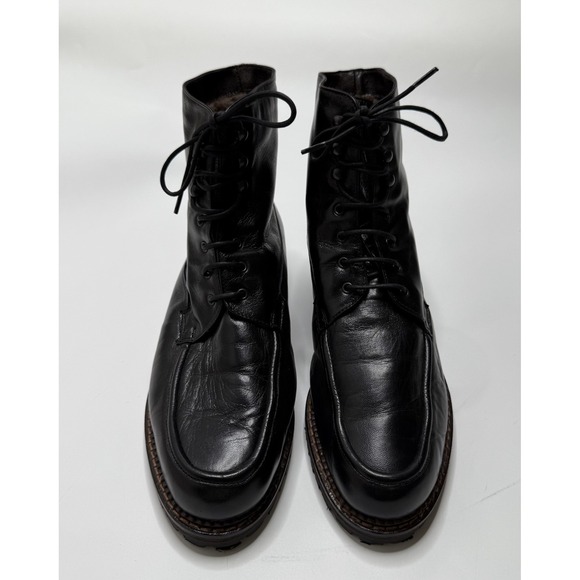 Elli Bartoli Black Leather Combat Boots Lace-Up Size 41 Italy Fur Lug Sole US 10 - Picture 5 of 10